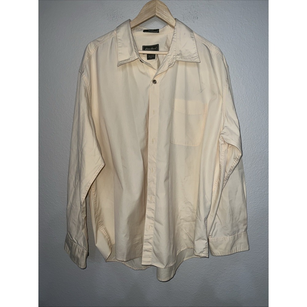 Eddie Bauer Shirt Mens XXL Button Up 80's 2 Ply 100% Cotton Poplin YELLOW